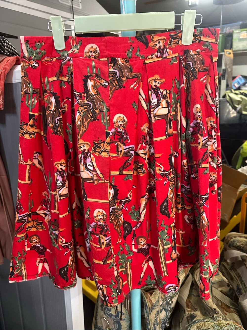 Vintage Red Western Print A-Line Skirt